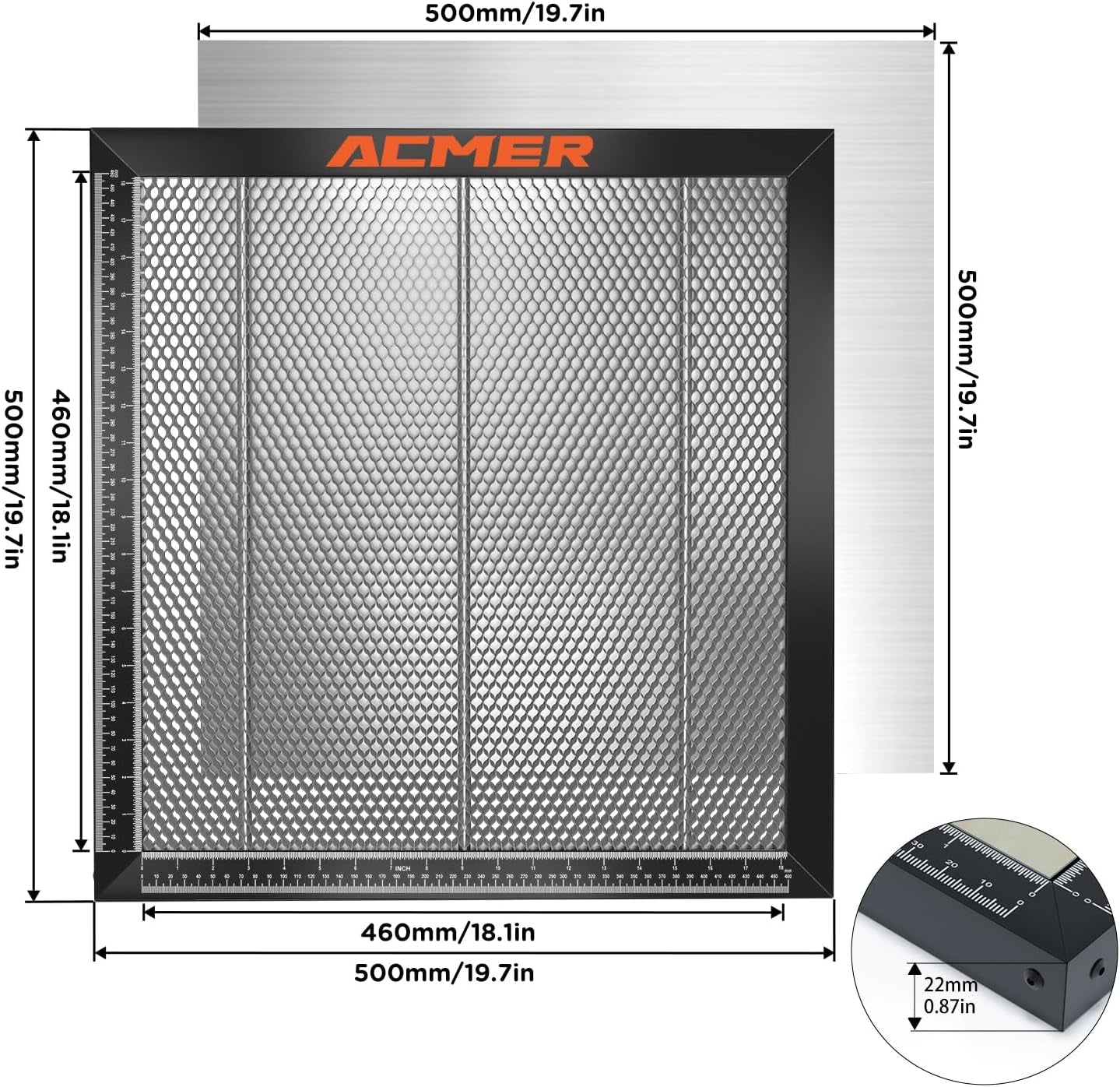 ACMER Laser Engraver Honeycomb Panel 500×500Mm,Honeycomb Cutting Table with Protective Aluminum Backing Plate for Desktop Safety, Compatible with Diode, CO₂ & Fiber Laser Engravers