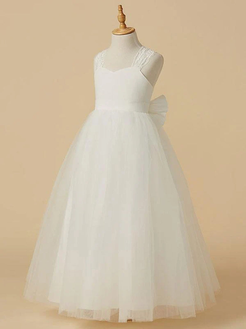 Sweetheart Tulle Flower Girl Dresses Sleeveless a Line Applique Kids Party Dresses