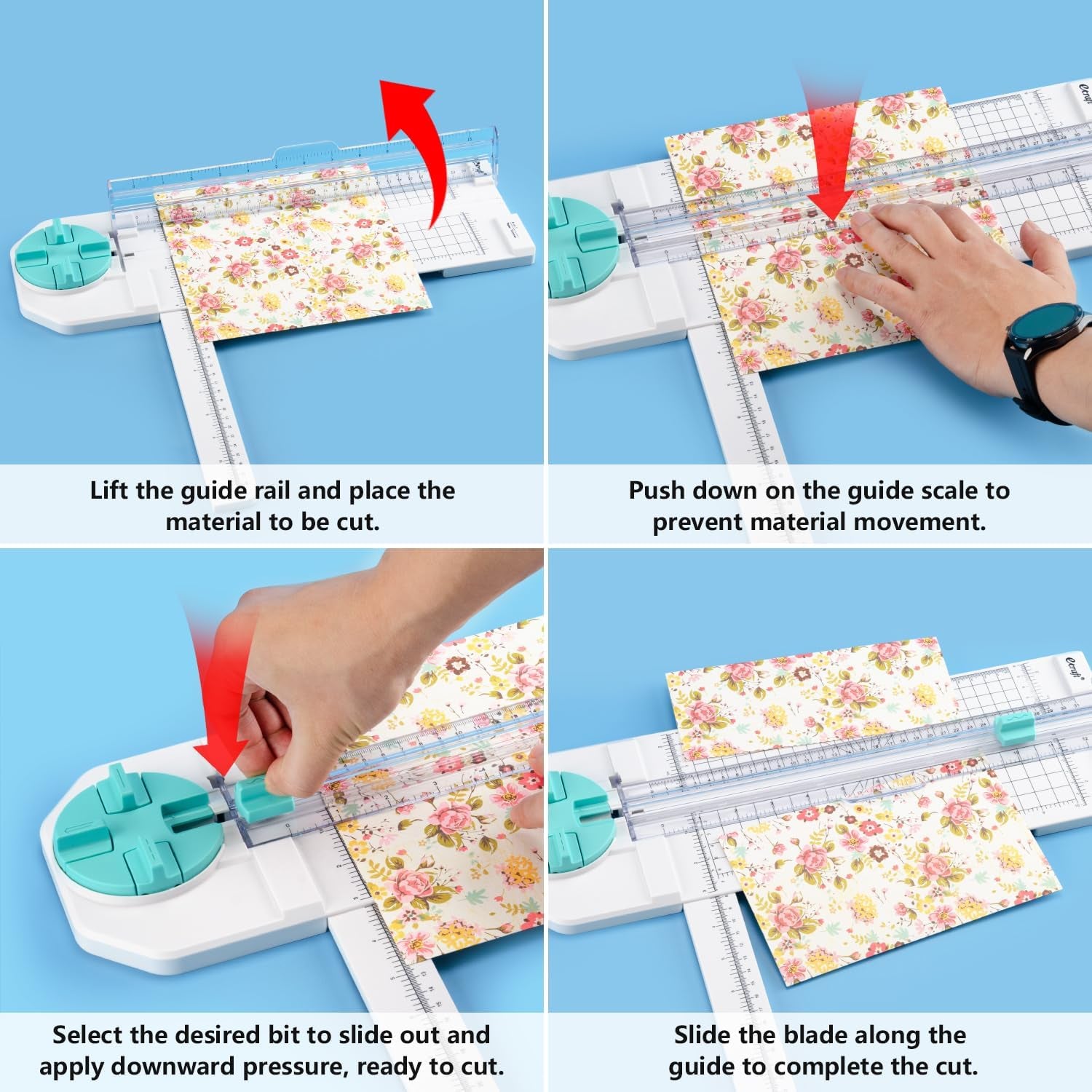 4-In-1 Paper Trimmer: 12" Craft Paper Cutter with Straight, Wavy, Dotted, Perforated & Creasing,Perfect for Cutting Cardstock, Coupons, Labels, Photos, Ideal Multi-Function Scrapbooking Tool