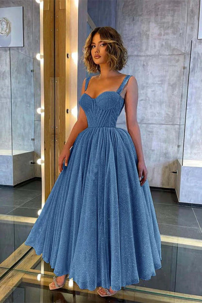 Chic Sweetheart Sequins a Line Prom Dress Tea Length