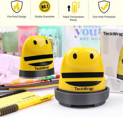 TECKWRAP Mini Heat Press Machine for HTV & Sublimation, Compact Heat Press for Vinyl on T-Shirts, Hats, Shoes, Bags, DIY Crafts – Small Heat Transfer Machine for Beginners (Yellow Bee)