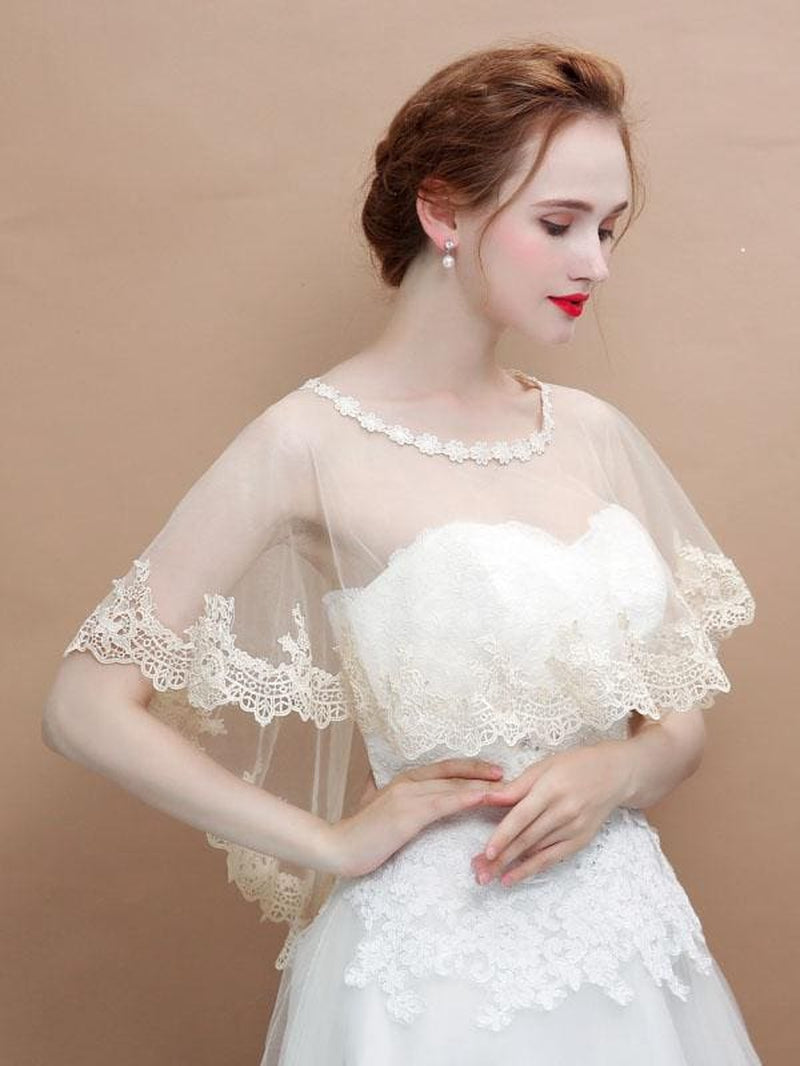 CPA2995 Simple Champagne Applique Wedding Wraps | Bridelily