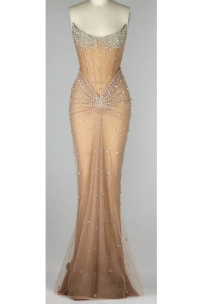 Luxurious Mermaid Crystal Beaded Embroidered Corset Prom Dress