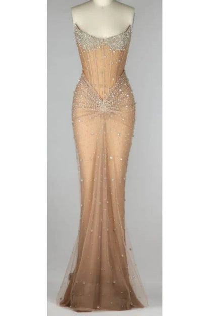 Luxurious Mermaid Crystal Beaded Embroidered Corset Prom Dress
