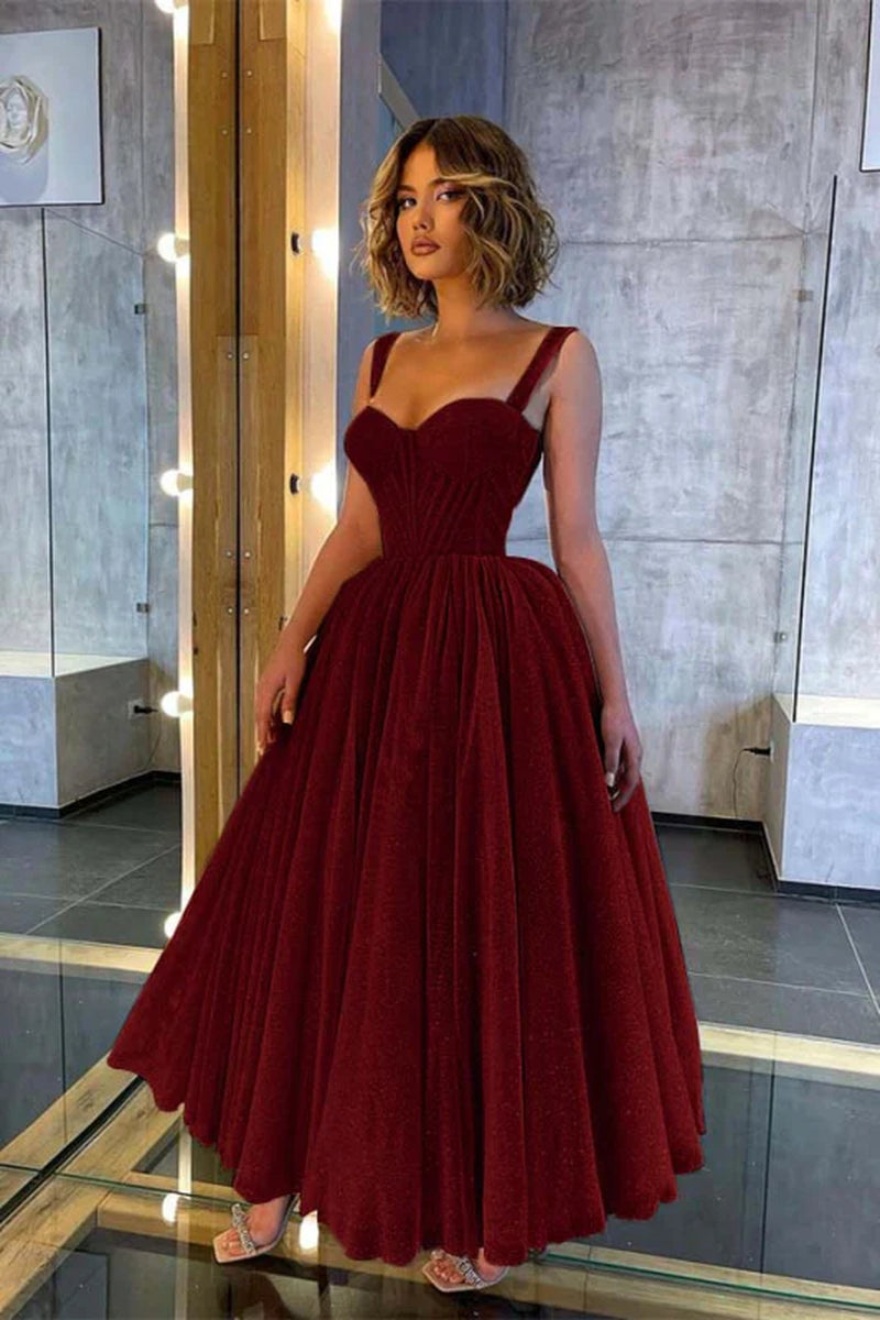 Chic Sweetheart Sequins a Line Prom Dress Tea Length