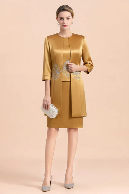 Silver Short Mother of the Bride Dress Knee-Length Two Pieces Wedding Guest Outfits