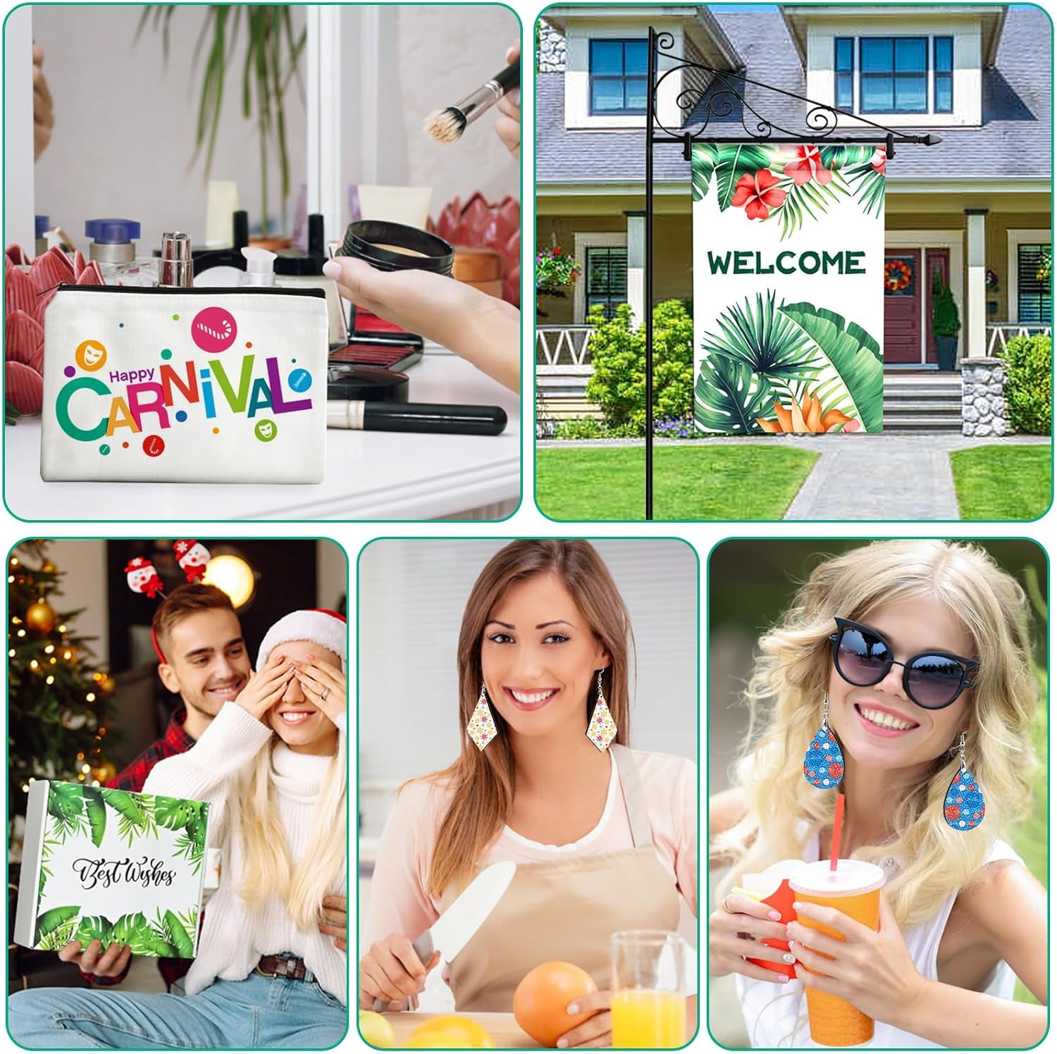 114Pcs Sublimation Blanks Products, Sublimation Blanks Set Including DIY Blank Makeup Bag, Keychain, Earring, Pillow Cover, Mouse Pad, Coaster, Garden Flag for Sublimation Transfer, Mother'S Day Craft