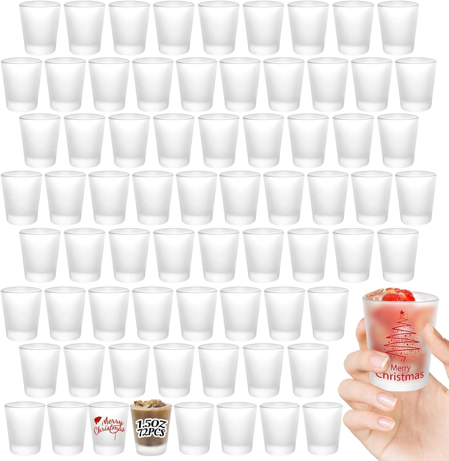 72 Pack Sublimation Shot Glasses Cups with Heavy Base Sublimation Blanks Cute Shot Glass Tumbler Bulk for Heat Press, Personalized Gift, Wedding, Party, 1.5Oz Frosted