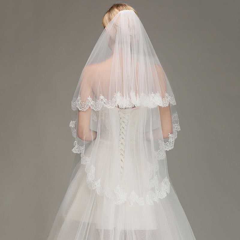 Lace Edge Short with Comb Two Layers Wedding Veils | Bridelily