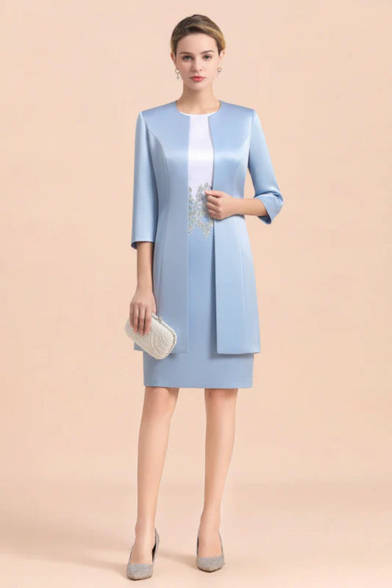 Silver Short Mother of the Bride Dress Knee-Length Two Pieces Wedding Guest Outfits