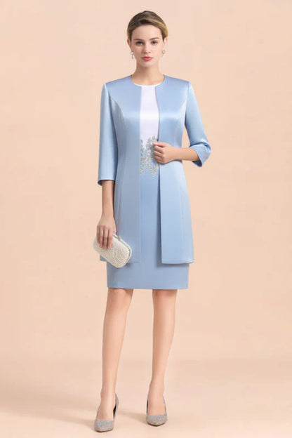 Silver Short Mother of the Bride Dress Knee-Length Two Pieces Wedding Guest Outfits