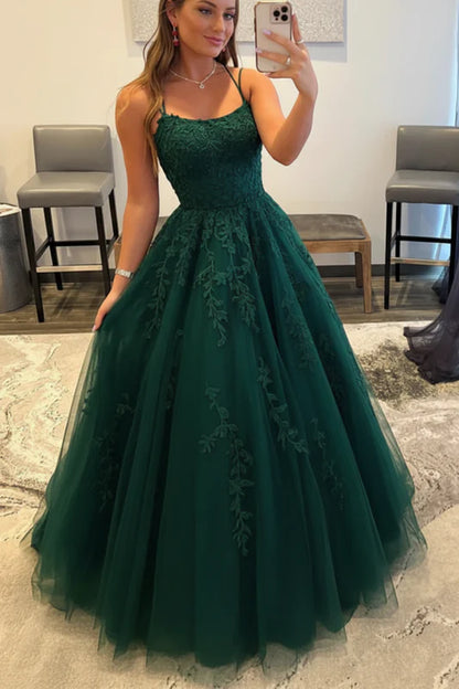 Backless Red Tulle Lace Long Prom Dresses Sleeveless Aline Formal Evening Dresses