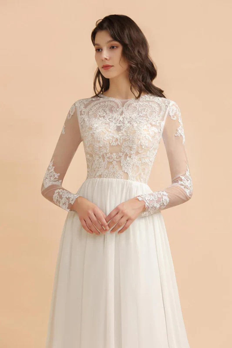 Simple Long Sleeves Lace Floor Length Boho Wedding Dresses