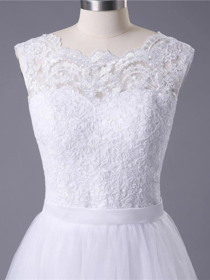 Lace O-Neck Lace Tulle Boho Wedding Dresses