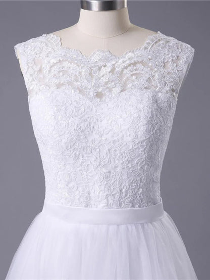 Lace O-Neck Lace Tulle Boho Wedding Dresses
