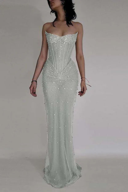Luxurious Mermaid Crystal Beaded Embroidered Corset Prom Dress