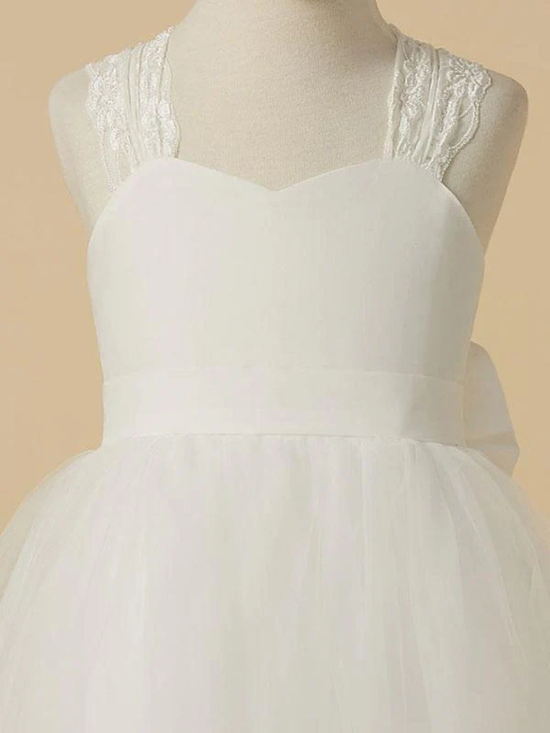 Sweetheart Tulle Flower Girl Dresses Sleeveless a Line Applique Kids Party Dresses