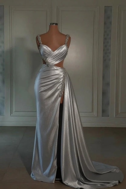 Glamorous Pink Prom Dress Sweetheart Spaghetti Strap with High Slit Trail