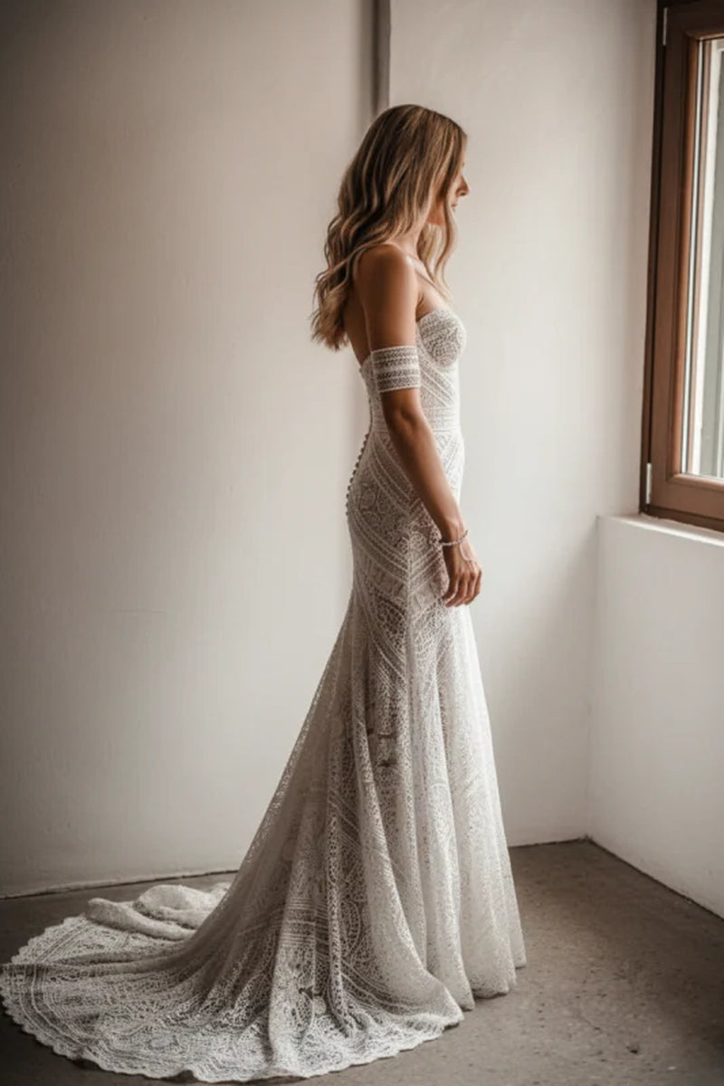 Elegant Sweetheart Lace Mermaid Boho Wedding Dresses