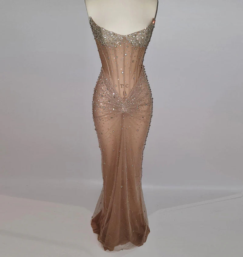 Luxurious Mermaid Crystal Beaded Embroidered Corset Prom Dress