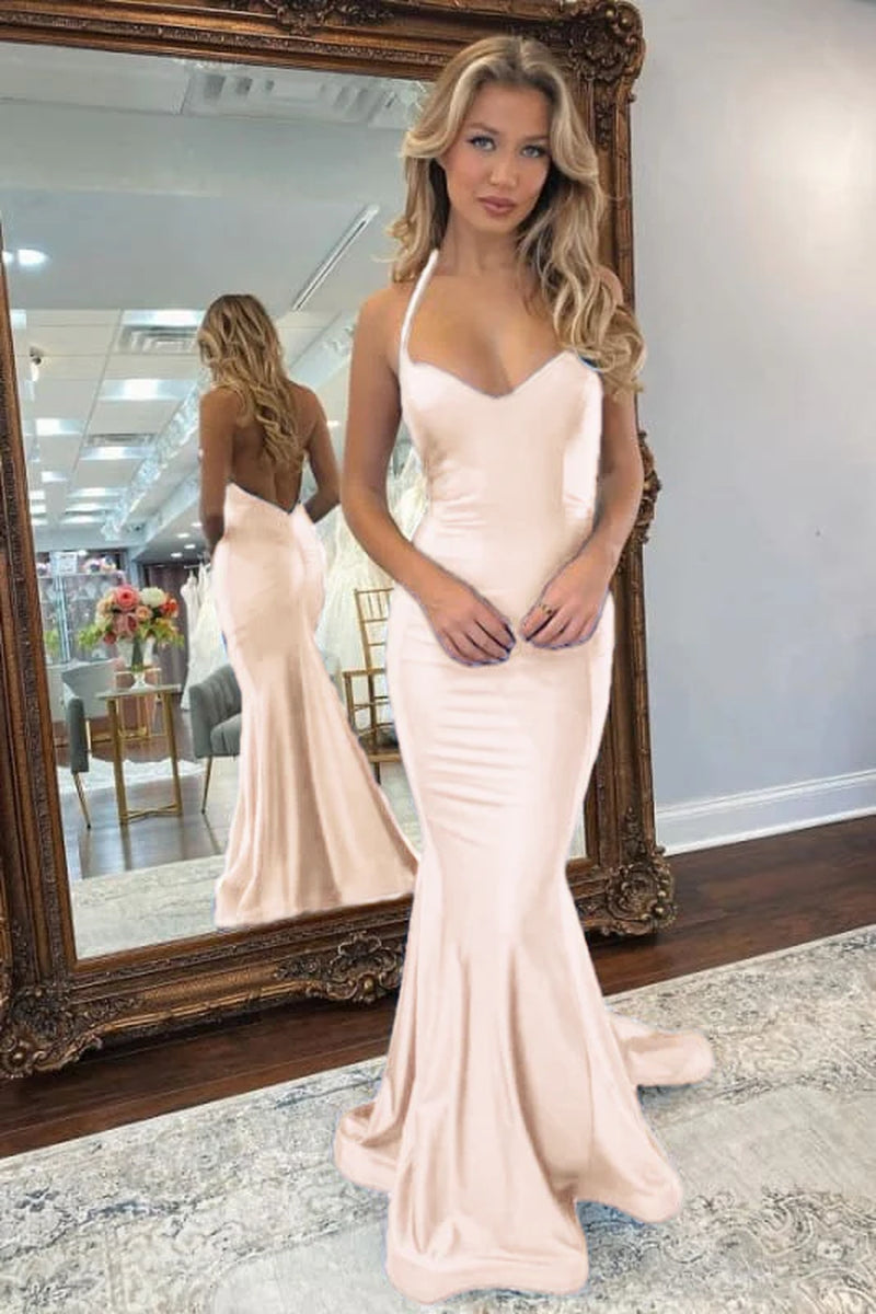 Royal Blue Backless Mermaid Prom Dress Long V Neck